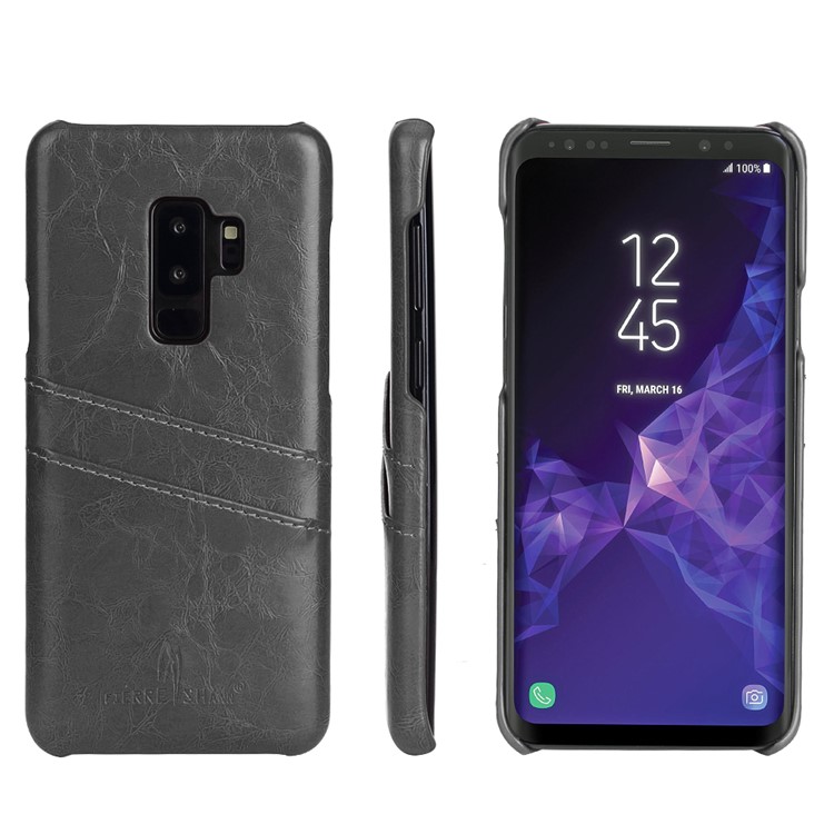 

FIERRE SHANN Oil Wax Card Holder PU Leather Coated PC Case for Samsung Galaxy S9+ G965 - Black