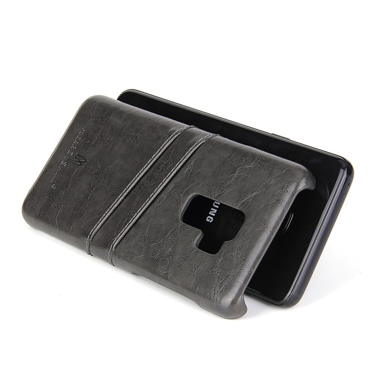 FIERRE SHANN Oil Wax Card Holder PU Leather Coated PC Case for Samsung Galaxy S9+ G965 - Black-4