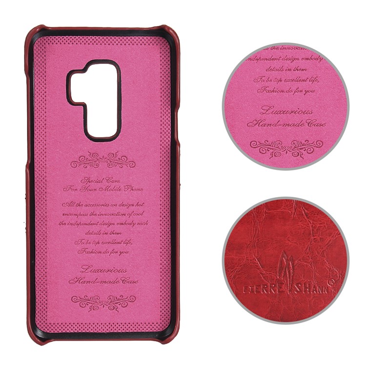 FIERRE SHANN Oil Wax Card Holder PU Leather Coated PC Cover for Samsung Galaxy S9+ G965 - Red-2