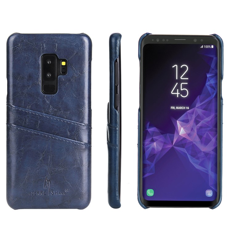 FIERRE SHANN Oil Wax PU Leather Coated PC Phone Case for Samsung Galaxy S9+ G965 - Blue-1