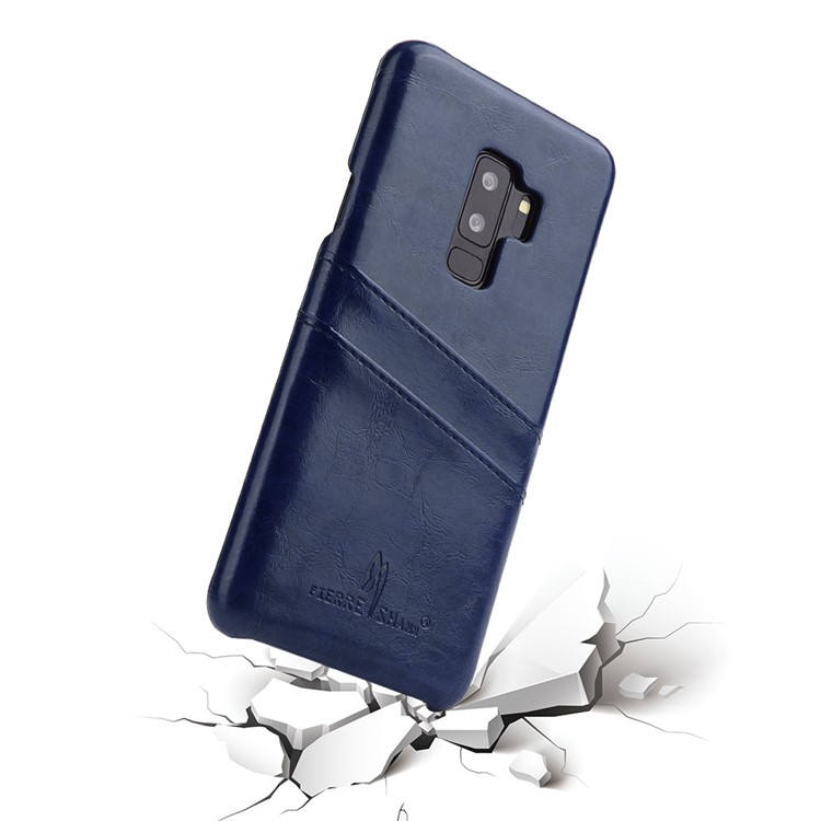 FIERRE SHANN Oil Wax PU Leather Coated PC Phone Case for Samsung Galaxy S9+ G965 - Blue-3