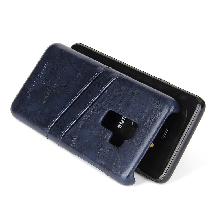 FIERRE SHANN Oil Wax PU Leather Coated PC Phone Case for Samsung Galaxy S9+ G965 - Blue-4