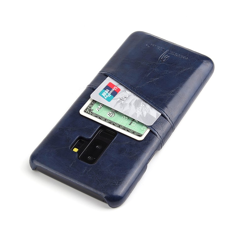 FIERRE SHANN Oil Wax PU Leather Coated PC Phone Case for Samsung Galaxy S9+ G965 - Blue-5