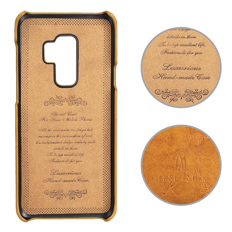 FIERRE SHANN Oil Wax PU Leather Coated PC Phone Cover for Samsung Galaxy S9+ G965 - Brown-2