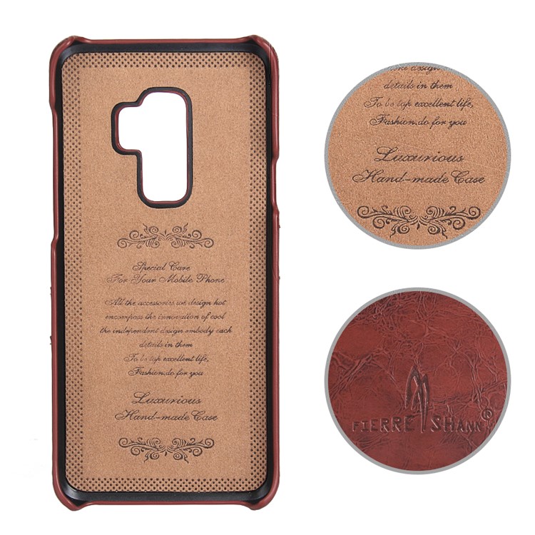 FIERRE SHANN Oil Wax PU Leather Coated Mobile Casing for Samsung Galaxy S9+ G965 - Coffee-2