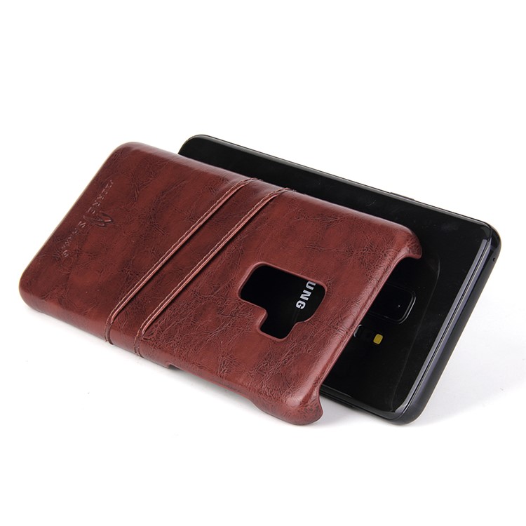 FIERRE SHANN Oil Wax PU Leather Coated Mobile Casing for Samsung Galaxy S9+ G965 - Coffee-3