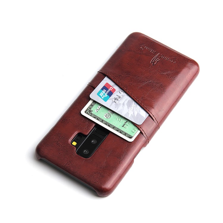 FIERRE SHANN Oil Wax PU Leather Coated Mobile Casing for Samsung Galaxy S9+ G965 - Coffee-4