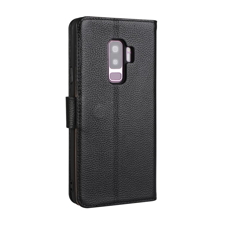 Litchi Texture Genuine Leather Wallet Stand Case for Samsung Galaxy S9+ G965 - Black-3