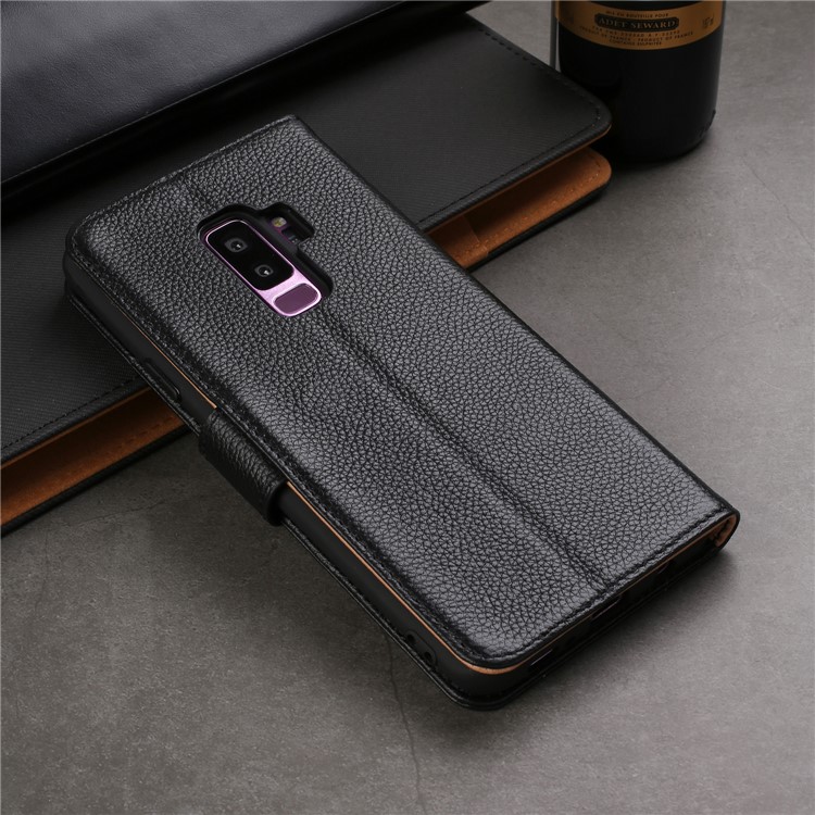 Litchi Texture Genuine Leather Wallet Stand Case for Samsung Galaxy S9+ G965 - Black-5