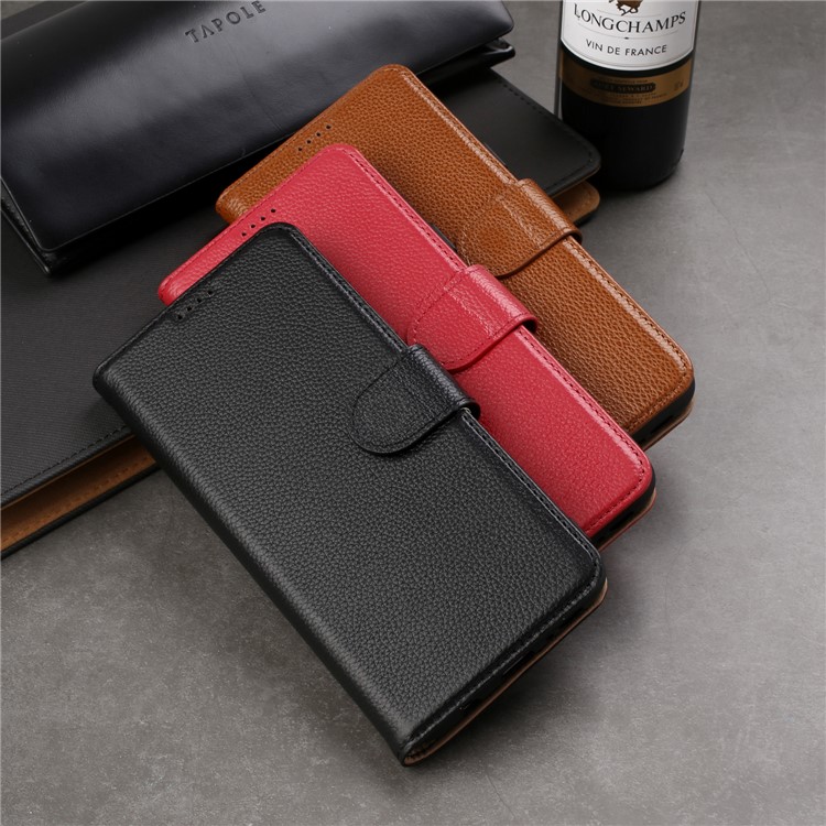 Litchi Texture Genuine Leather Wallet Stand Case for Samsung Galaxy S9+ G965 - Black-6