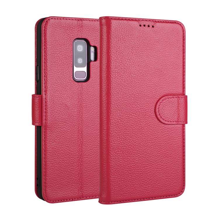 Litchi Texture Genuine Leather Wallet Stand Cover for Samsung Galaxy S9+ G965 - Red-1