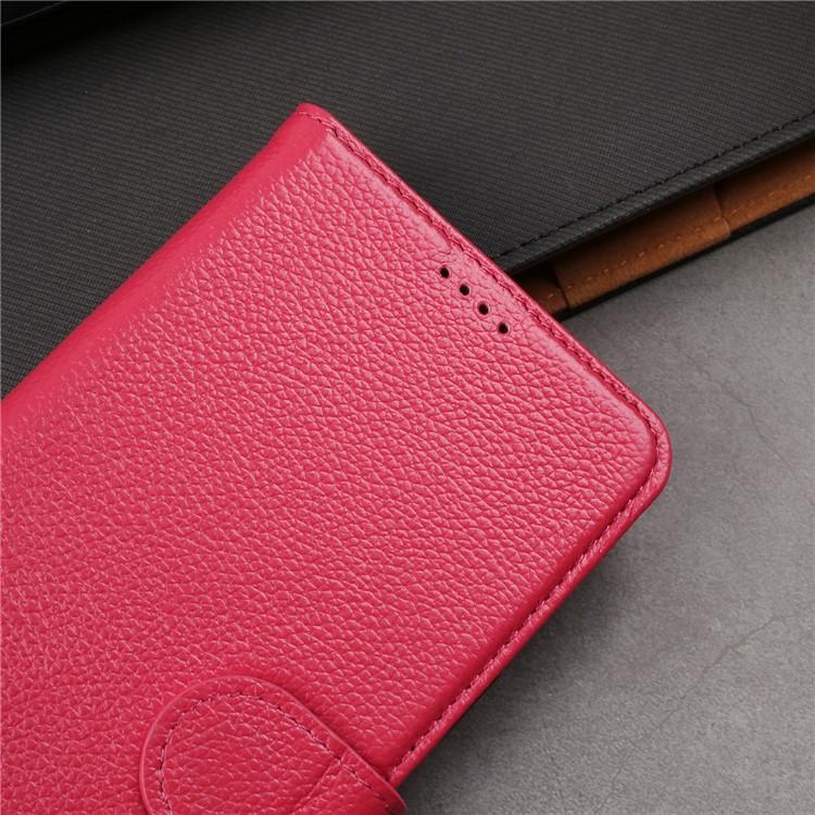 Litchi Texture Genuine Leather Wallet Stand Cover for Samsung Galaxy S9+ G965 - Red-17
