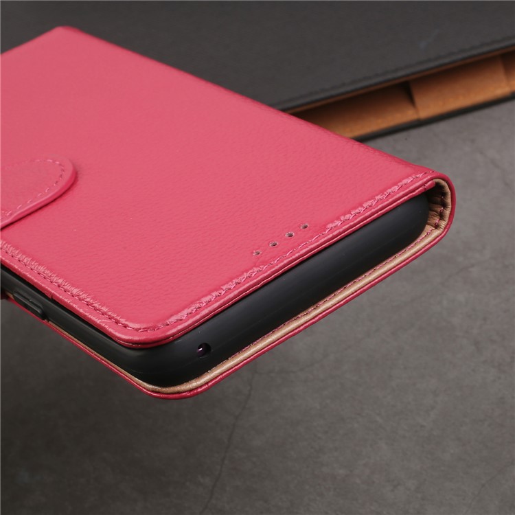 Litchi Texture Genuine Leather Wallet Stand Cover for Samsung Galaxy S9+ G965 - Red-21