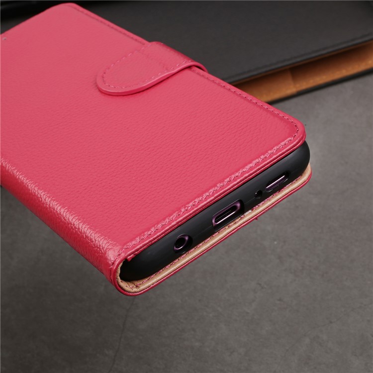 Litchi Texture Genuine Leather Wallet Stand Cover for Samsung Galaxy S9+ G965 - Red-22
