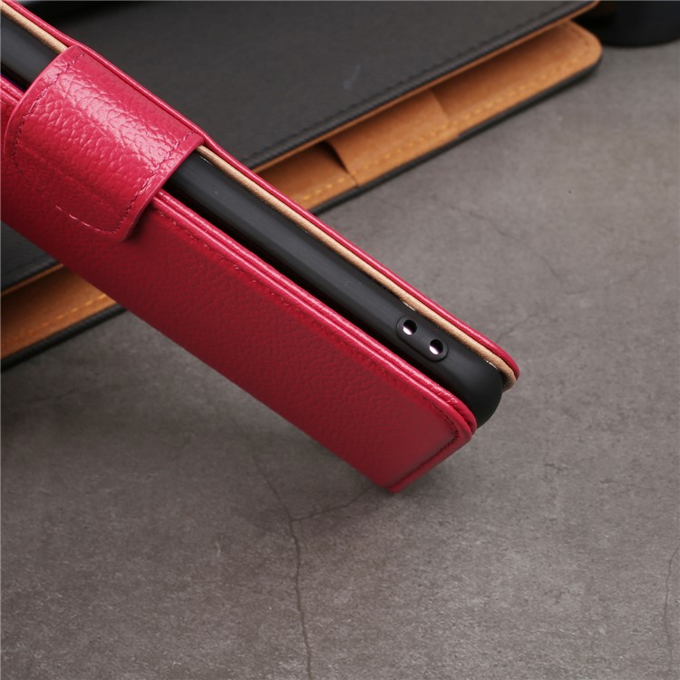Litchi Texture Genuine Leather Wallet Stand Cover for Samsung Galaxy S9+ G965 - Red-23