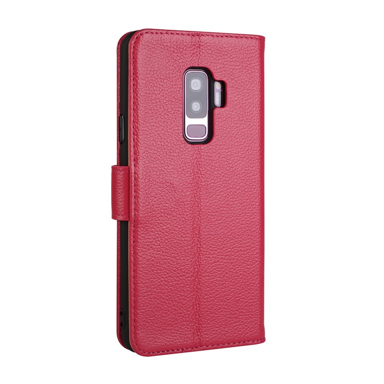 Litchi Texture Genuine Leather Wallet Stand Cover for Samsung Galaxy S9+ G965 - Red-3