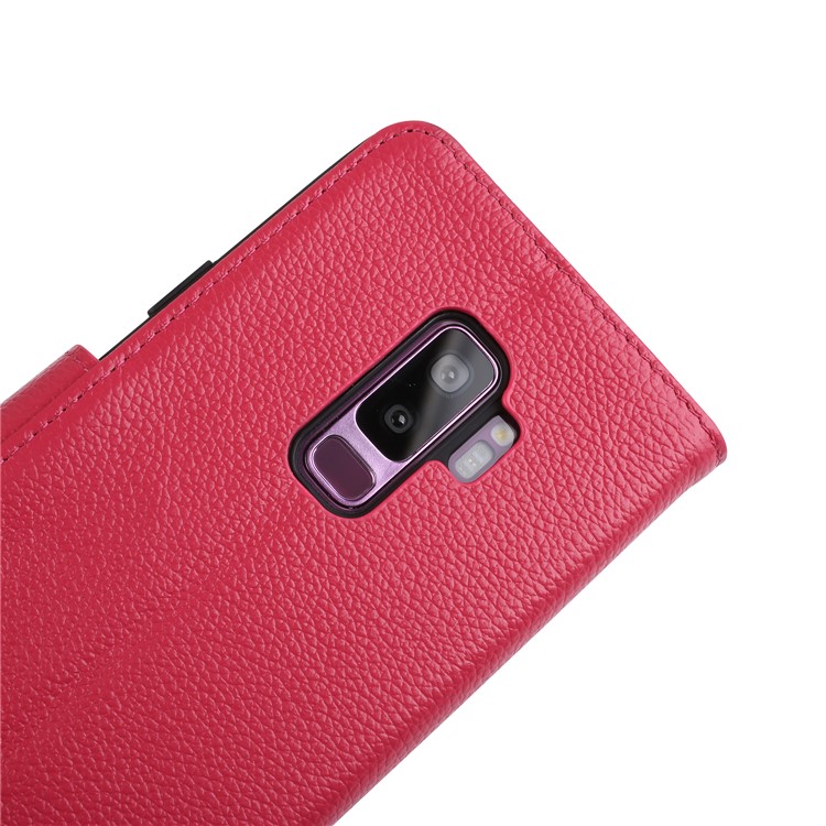 Litchi Texture Genuine Leather Wallet Stand Cover for Samsung Galaxy S9+ G965 - Red-5