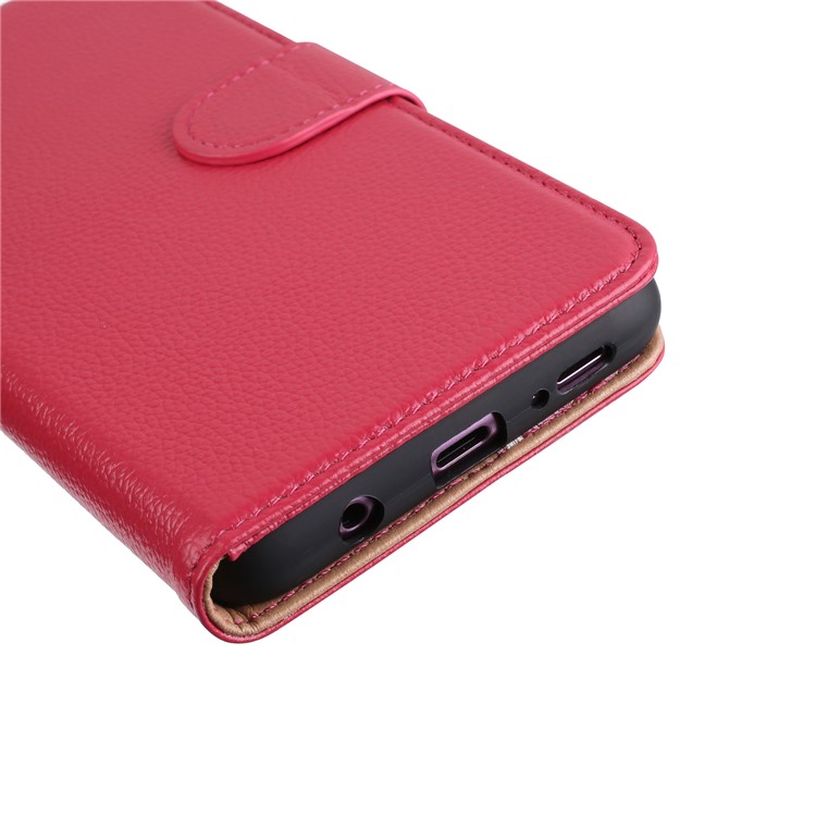 Litchi Texture Genuine Leather Wallet Stand Cover for Samsung Galaxy S9+ G965 - Red-8