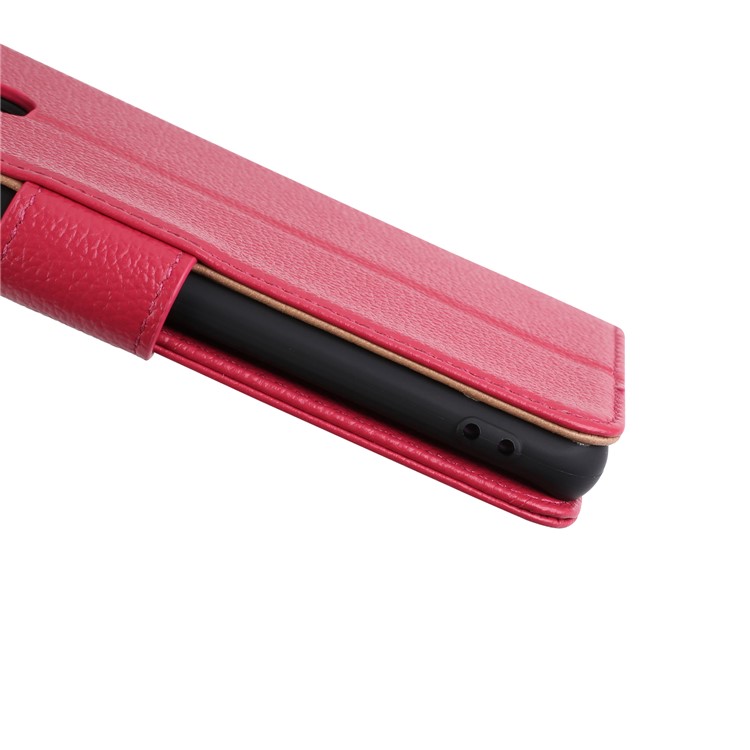 Litchi Texture Genuine Leather Wallet Stand Cover for Samsung Galaxy S9+ G965 - Red-9
