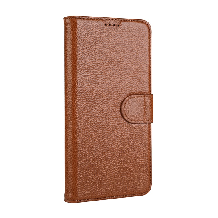 Litchi Texture Genuine Leather Wallet Mobile Casing for Samsung Galaxy S9+ G965 - Brown-2