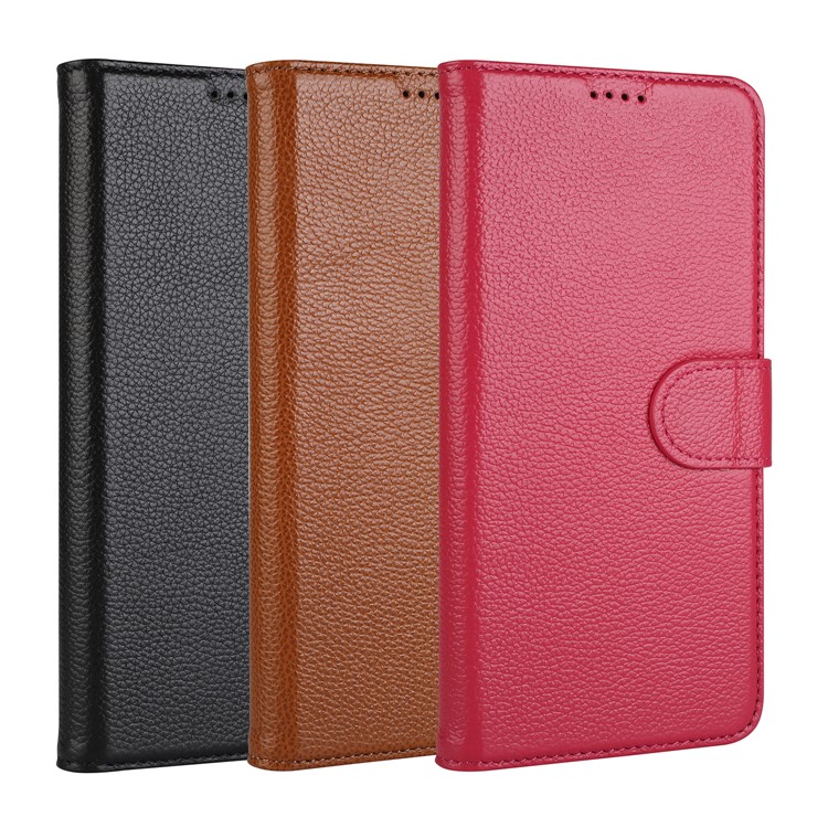 Litchi Texture Genuine Leather Wallet Mobile Casing for Samsung Galaxy S9+ G965 - Brown-6