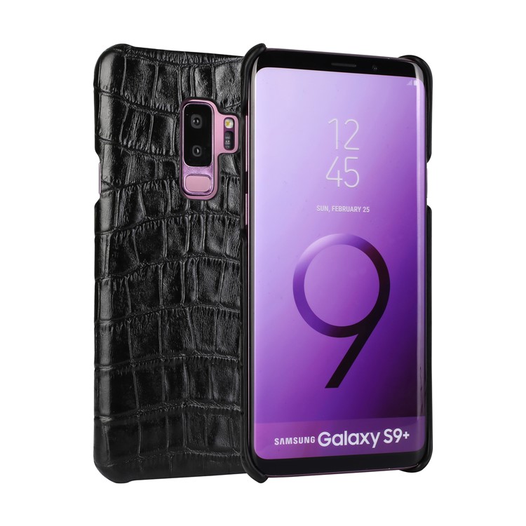 Crocodile Texture Genuine Leather Coated Plastic Case for Samsung Galaxy S9+ SM-G965 - Black-1