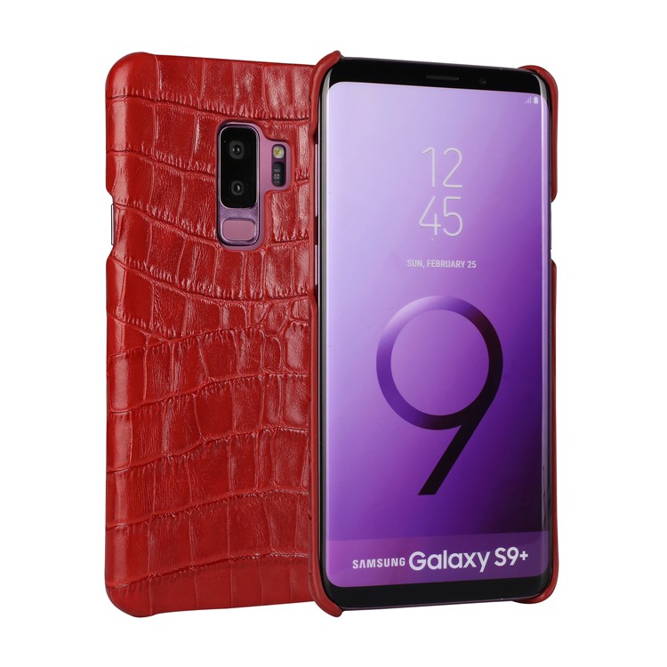 Crocodile Texture Genuine Leather Coated Plastic Cover for Samsung Galaxy S9+ SM-G965 - Red-1