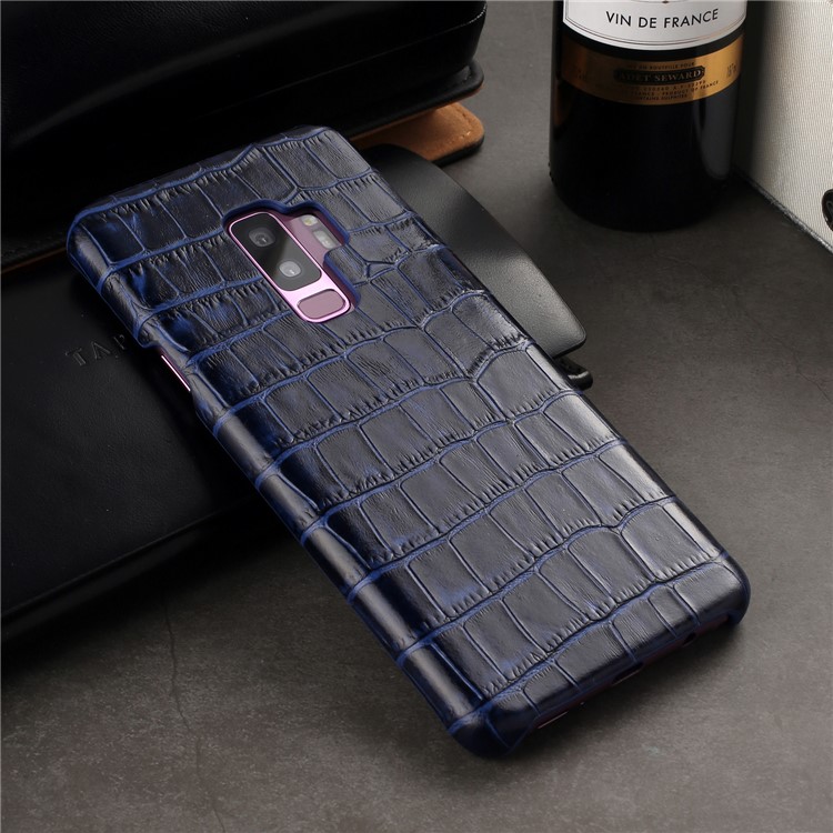 Crocodile Texture Genuine Leather Coated Plastic Shell for Samsung Galaxy S9 Plus SM-G965 - Blue-4