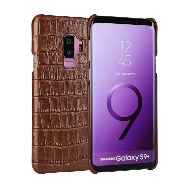 Crocodile Texture Genuine Leather Coated Plastic Casing for Samsung Galaxy S9 Plus SM-G965 - Brown-1