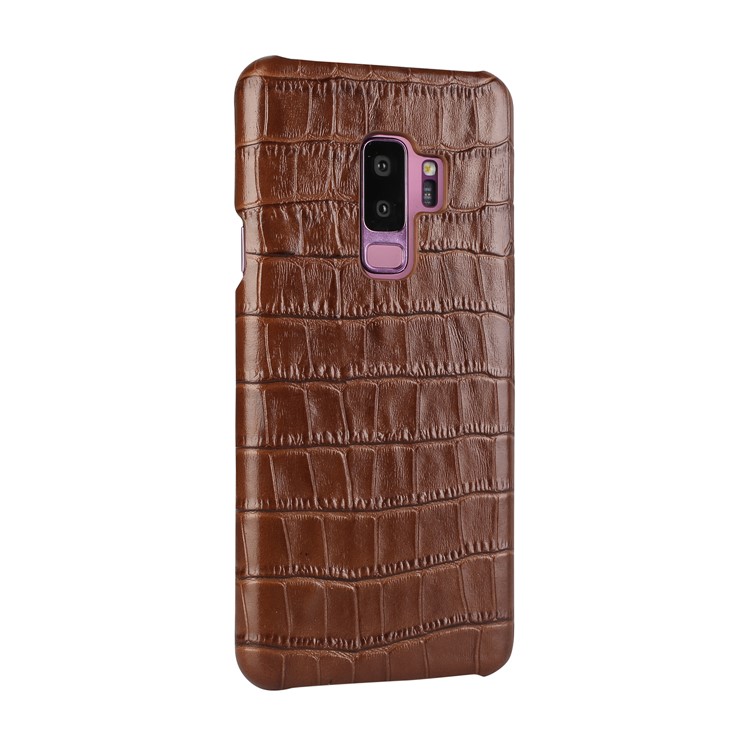 Crocodile Texture Genuine Leather Coated Plastic Casing for Samsung Galaxy S9 Plus SM-G965 - Brown-2
