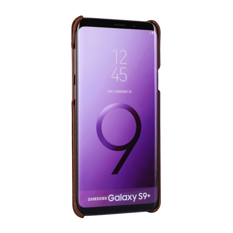 Crocodile Texture Genuine Leather Coated Plastic Casing for Samsung Galaxy S9 Plus SM-G965 - Brown-3