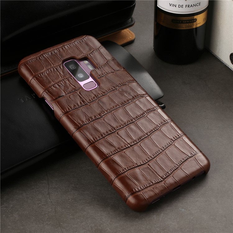 Crocodile Texture Genuine Leather Coated Plastic Casing for Samsung Galaxy S9 Plus SM-G965 - Brown-4