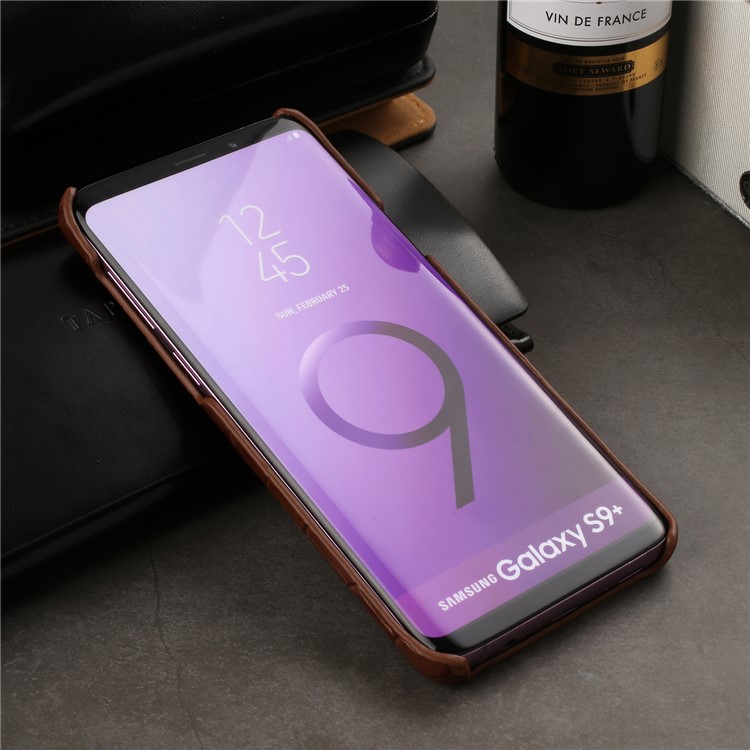 Crocodile Texture Genuine Leather Coated Plastic Casing for Samsung Galaxy S9 Plus SM-G965 - Brown-5