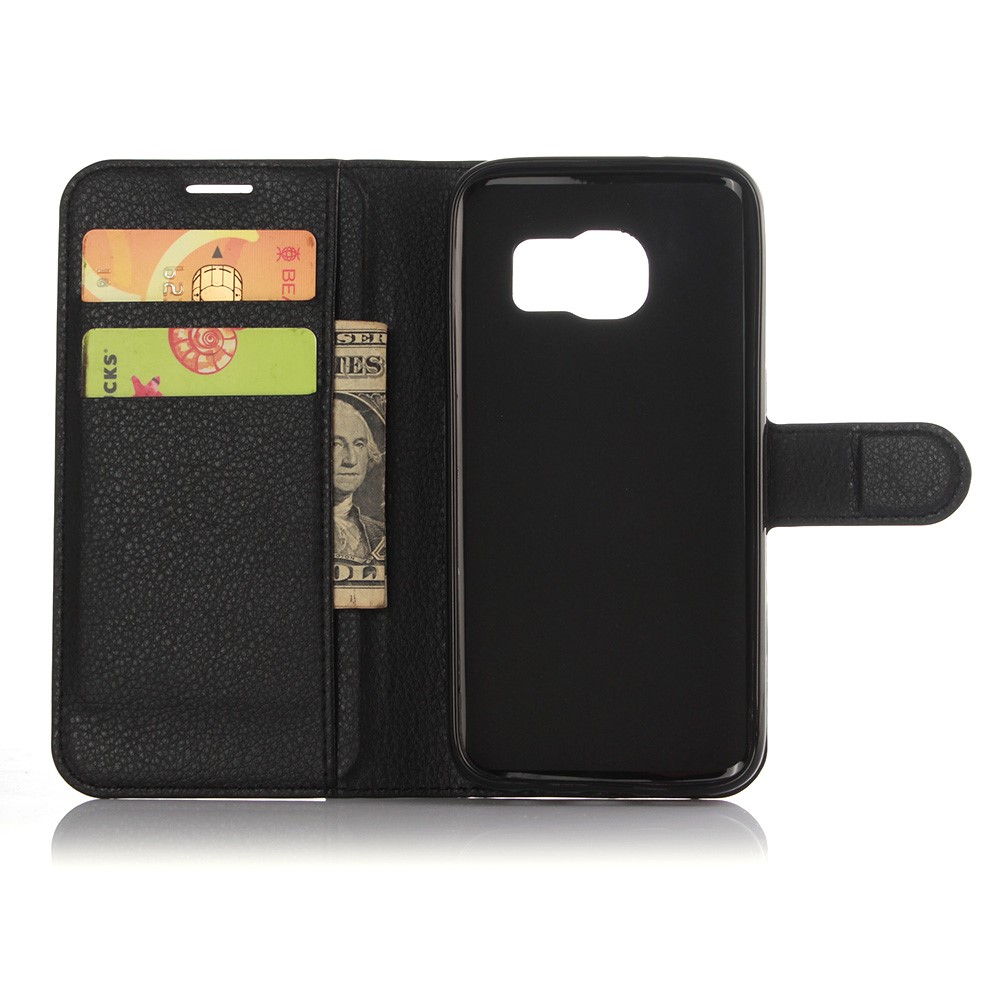 Litchi Texture Wallet Stand Leather Case for Samsung Galaxy S7 Edge - Black-4