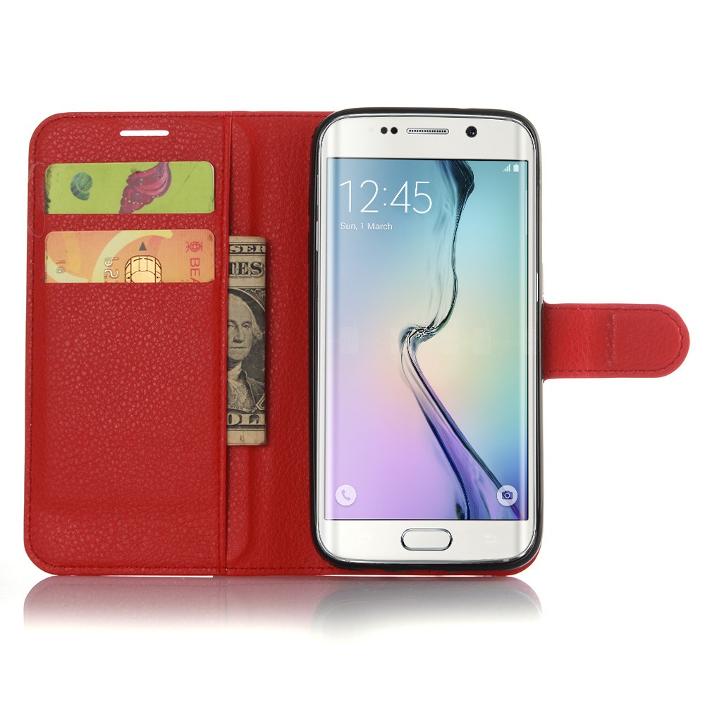 Litchi Texture Wallet Leather Phone Case for Samsung Galaxy S7 Edge - Red-3