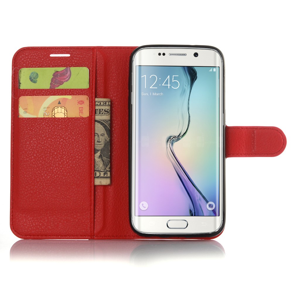 Litchi Skin Wallet Stand Leder Telefonabdeckung Für Samsung Galaxy S7 Edge Mobiltelefonzubehör - Rot-3