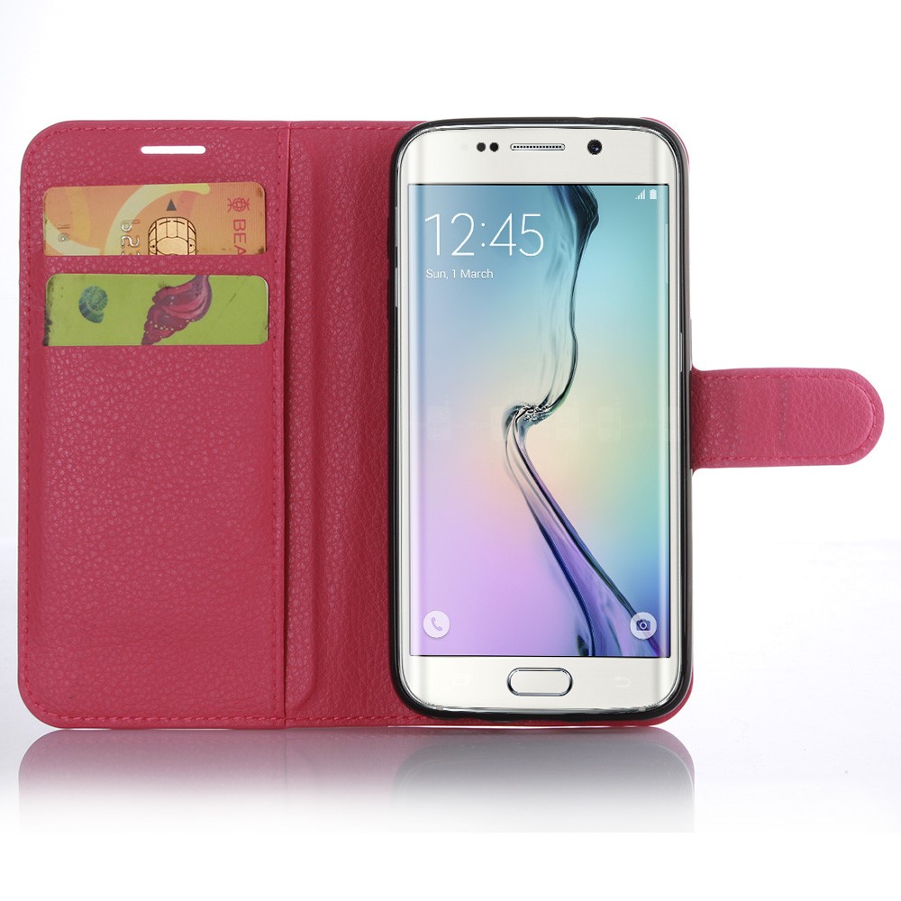 Litchi Skin Wallet Stand Leather Phone Cover for Samsung Galaxy S7 Edge - Rose-3