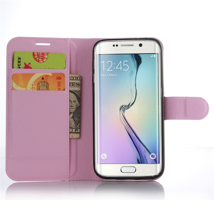 Litchi Texture Leather Case Protector for Samsung Galaxy S7 Edge - Pink-3