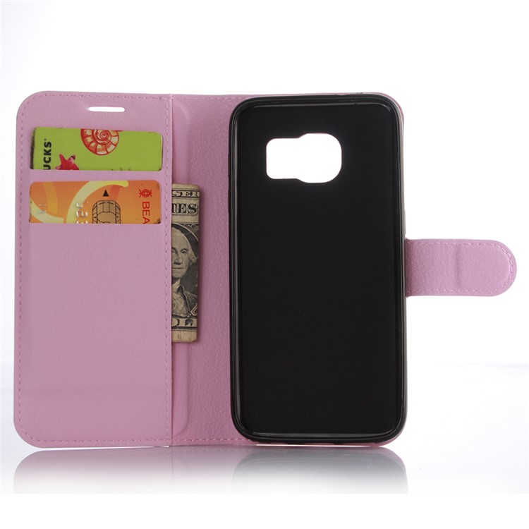 Litchi Texture Leather Case Protector for Samsung Galaxy S7 Edge - Pink-4