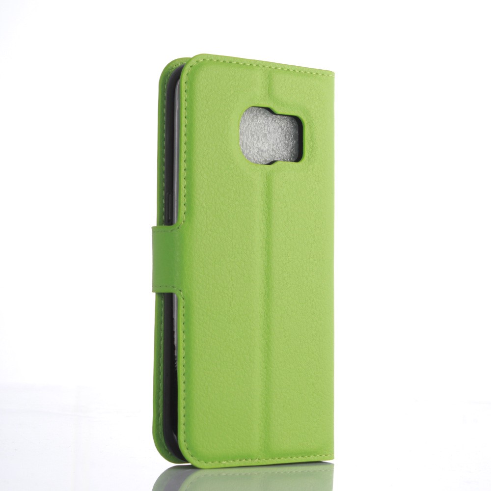 Litchi Skin Card Holder Stand Leather Cover for Samsung Galaxy S7 Edge - Green-2