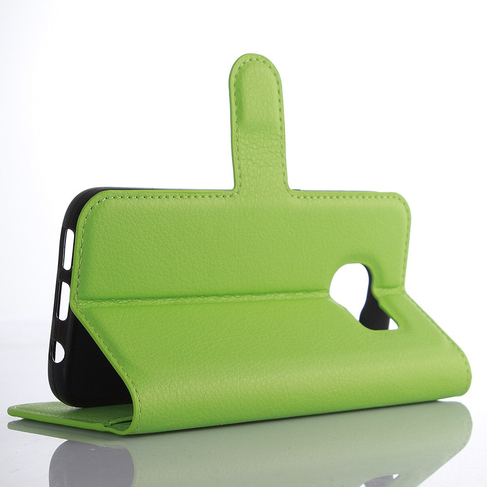Litchi Skin Card Holder Stand Leather Cover for Samsung Galaxy S7 Edge - Green-5