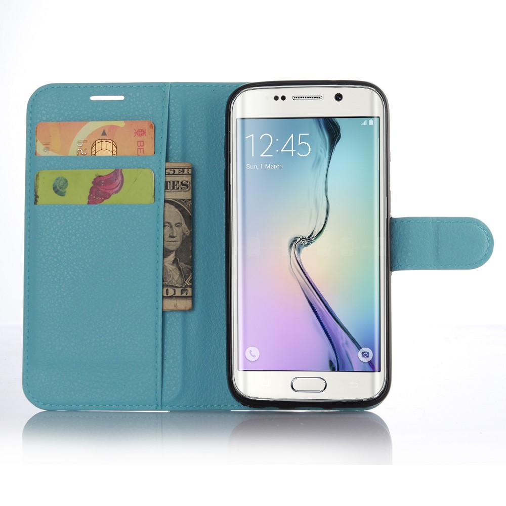 Litchi Texture Stand Leather Shell Case for Samsung Galaxy S7 Edge - Blue-3