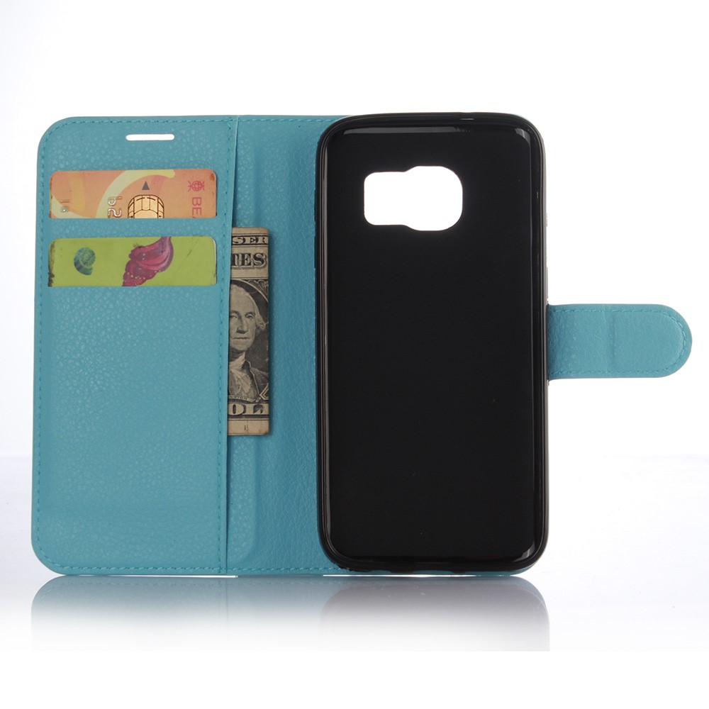 Litchi Texture Stand Leather Shell Case for Samsung Galaxy S7 Edge - Blue-4