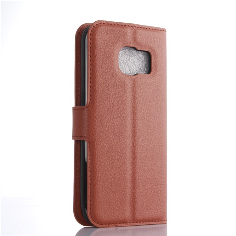 Litchi Grain Wallet Stand Leather Shell for Samsung Galaxy S7 Edge - Brown-2