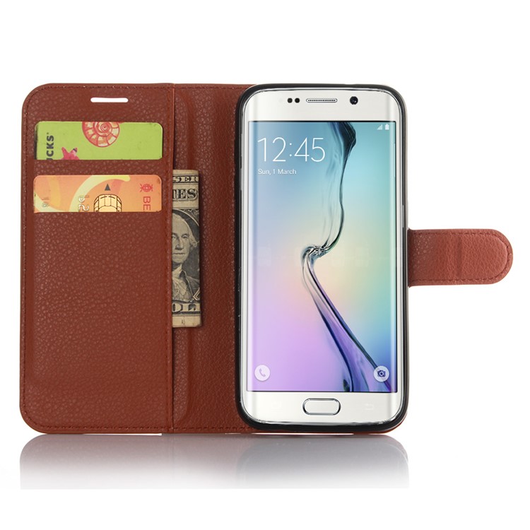 Litchi Grain Wallet Stand Leather Shell for Samsung Galaxy S7 Edge - Brown-3