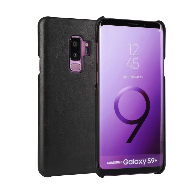 Retro Genuine Leather Coated Hard PC Case for Samsung Galaxy S9+ G965 - Black-1