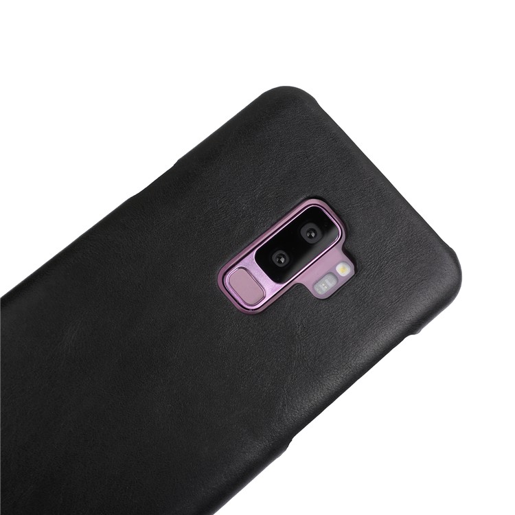 Retro Genuine Leather Coated Hard PC Case for Samsung Galaxy S9+ G965 - Black-4