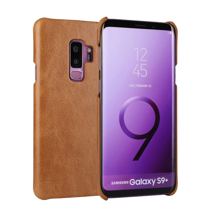 Retro Genuine Leather Coated Hard PC Cover for Samsung Galaxy S9+ G965 - Brown-1