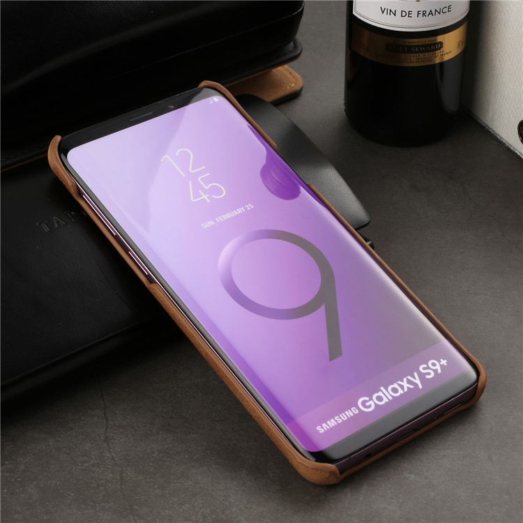 Retro Genuine Leather Coated Hard PC Cover for Samsung Galaxy S9+ G965 - Brown-4