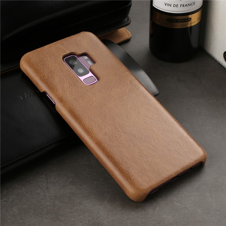 Retro Genuine Leather Coated Hard PC Cover for Samsung Galaxy S9+ G965 - Brown-5